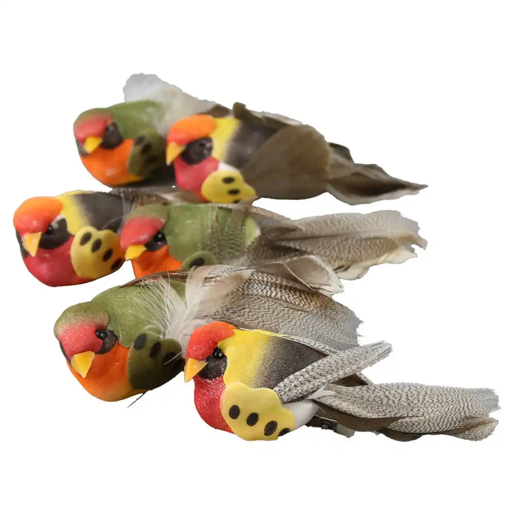 Set 6 pasari decorative cu clema 9 cm Set 6 pasari decorative cu clema 9 cm