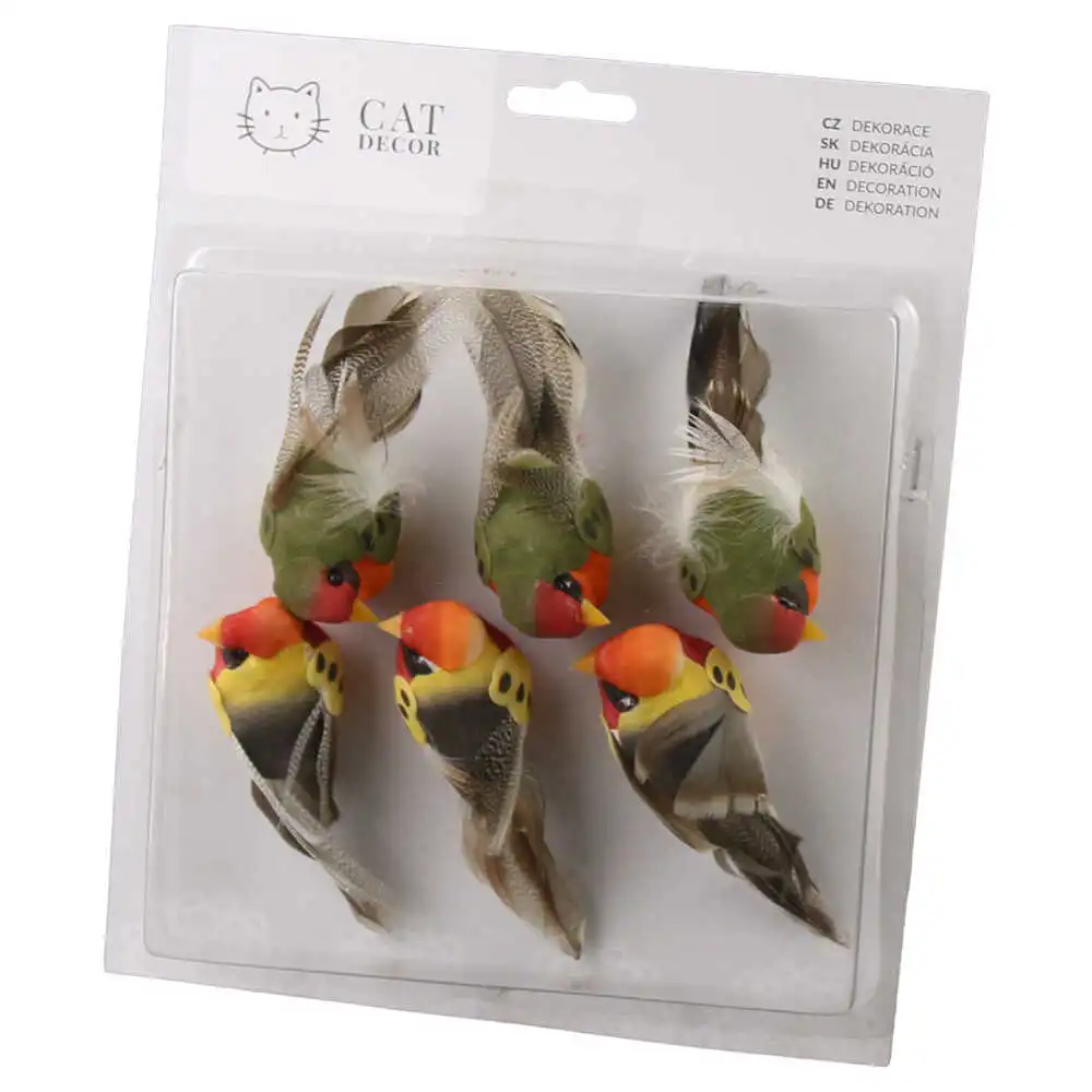 Set 6 pasari decorative cu clema 9 cm Set 6 pasari decorative cu clema 9 cm