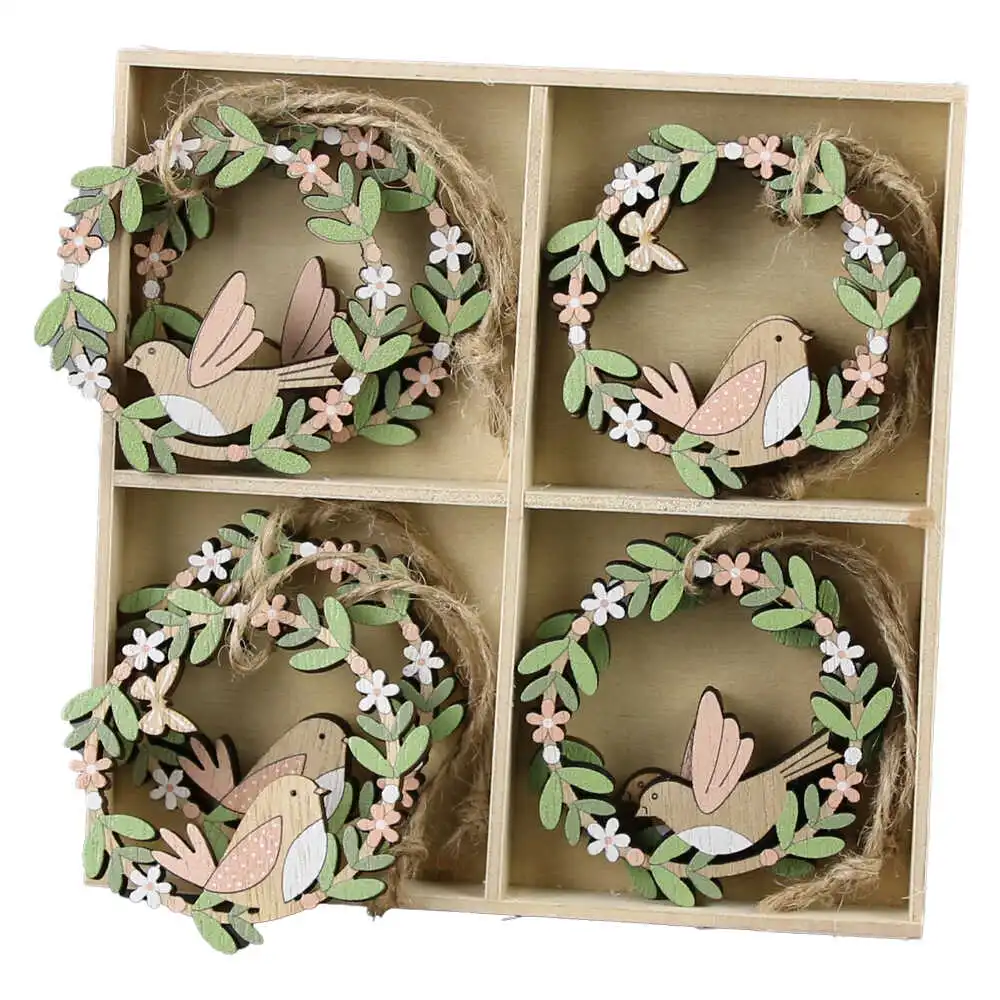 Set 8 coronite din lemn cu pasari Set 8 coronite din lemn cu pasari