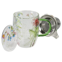 Cana de sticla cu perete dublu si infuzor din otel inoxidabil