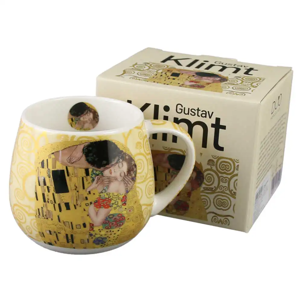 Cana din portelan 430 ml "The Kiss" ecru de Gustav Klimt Cana din portelan 430 ml "The Kiss" ecru de Gustav Klimt