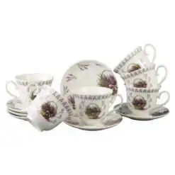 Set 6 cesti cu farfurii din portelan 250 ml "Basket of Flowers-Lavanda"