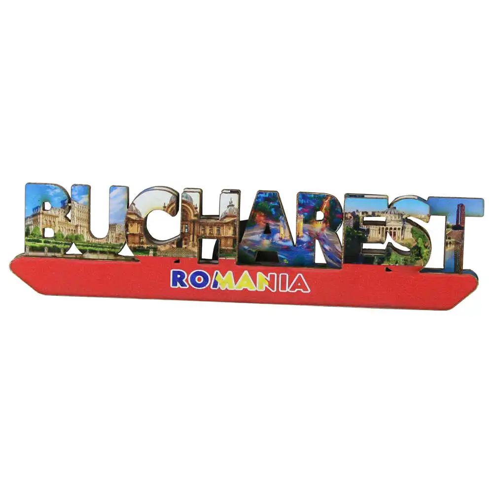 Magnet frigider din lemn "Bucharest" 12.5x3 cm Magnet frigider din lemn "Bucharest" 12.5x3 cm