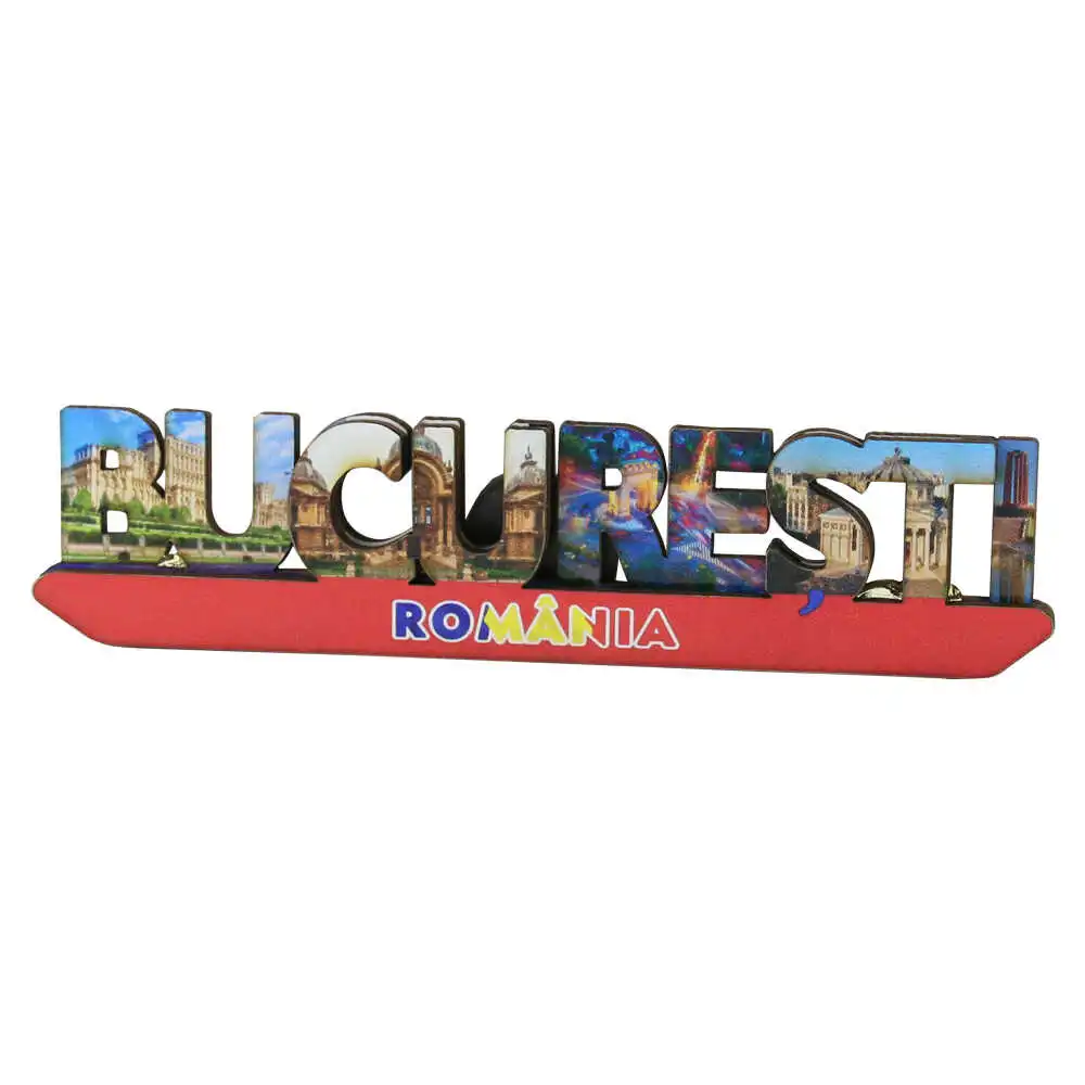 Magnet frigider din lemn "Bucuresti" 12.5x3 cm Magnet frigider din lemn "Bucuresti" 12.5x3 cm