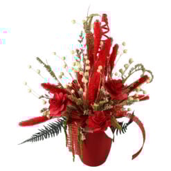 Aranjament floral cu plante uscate in ghiveci ceramica 30 cm