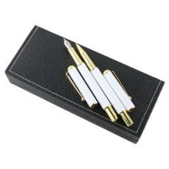 Set elegant stilou si pix in cutie cadou Alb/Auriu 19 x 8 cm