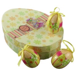 Set 8 oua colorate din plastic 7.5 cm cu flori in cutie decorativa