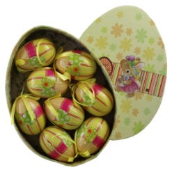 Set 8 oua colorate din plastic 7.5 cm cu flori in cutie decorativa