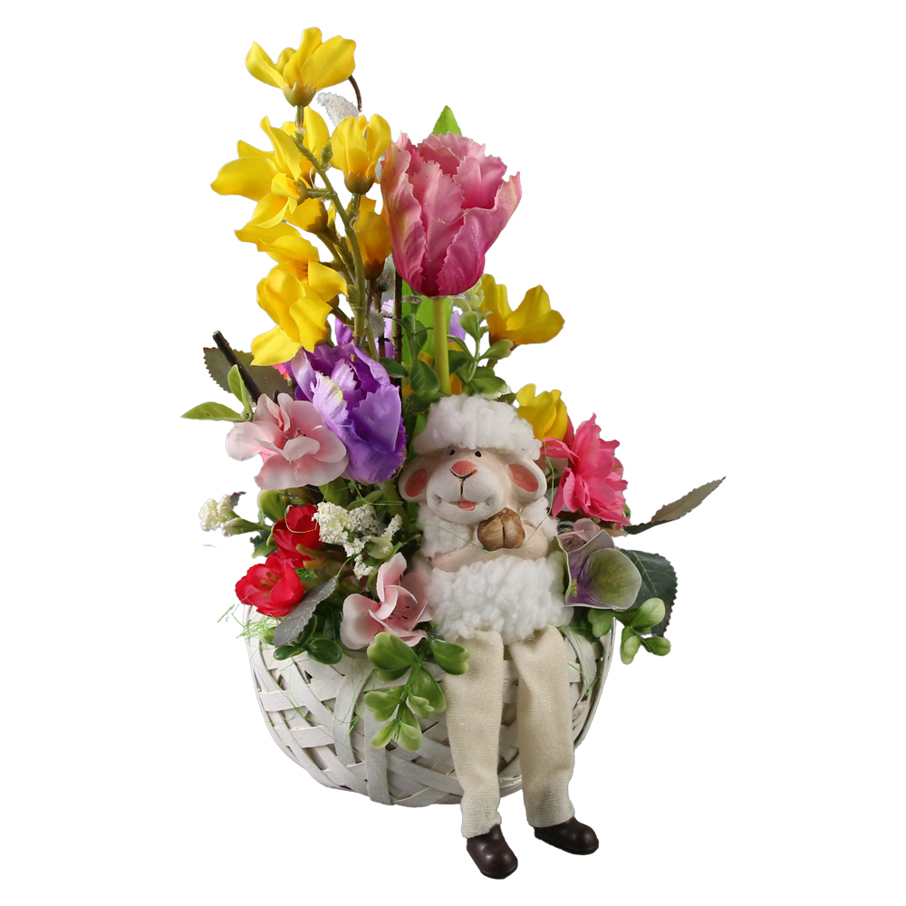 Aranjament floral de Paste in cos din rachita cu miel 27 cm Aranjament floral de Paste in cos din rachita cu miel 27 cm