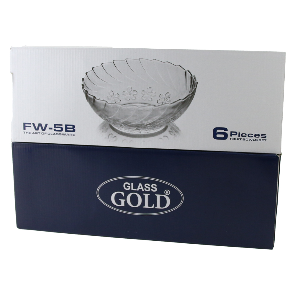 Set 6 boluri din sticla 13.5 x 5 cm cu motive florale Gold Glass Set 6 boluri din sticla 13.5 x 5 cm cu motive florale Gold Glass