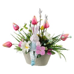Aranjament floral de Paste cu iepuras din ceramica 35 x 30 cm