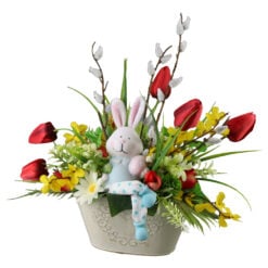 Aranjament floral de Paste cu iepuras din ceramica 35 x 30 cm