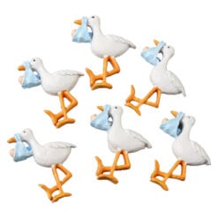 Set 6 decoruri Barza cu bebe din rasina 4.2 cm - albastru/roz