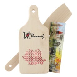 Set ustensile bucatarie din lemn cu magnet frigider "I love Romania"