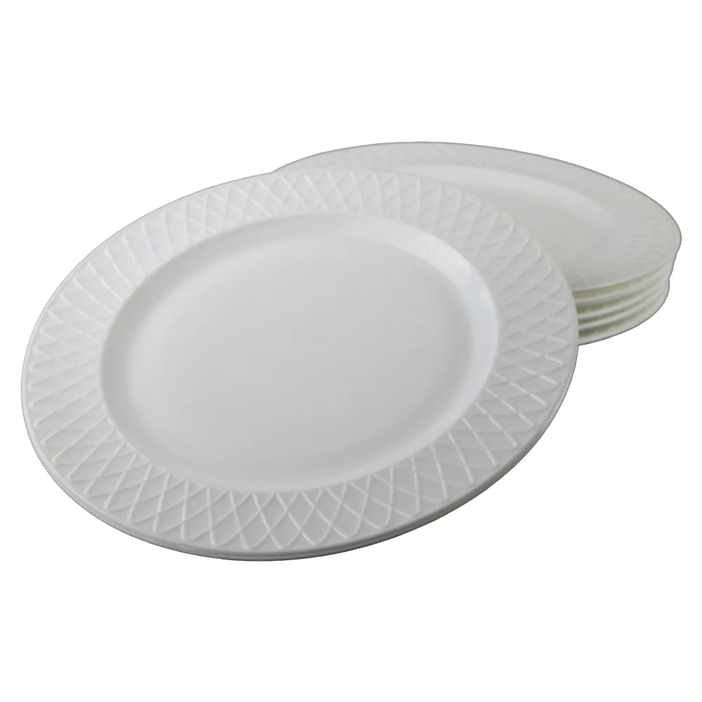 Set 6 farfurii intinse din sticla opal alb 26.5 cm