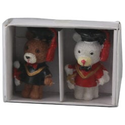 Set 2 ursuleti absolventi din rasina - maro si alb 3 x 5 cm