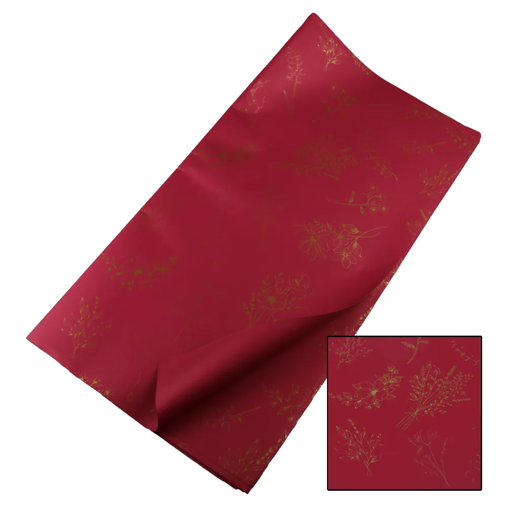 Set 20 coli ambalaj pentru flori 57 x 57 cm din plastic - Rosu cu flori aurii Set 20 coli ambalaj pentru flori 57 x 57 cm din plastic - Rosu cu flori aurii