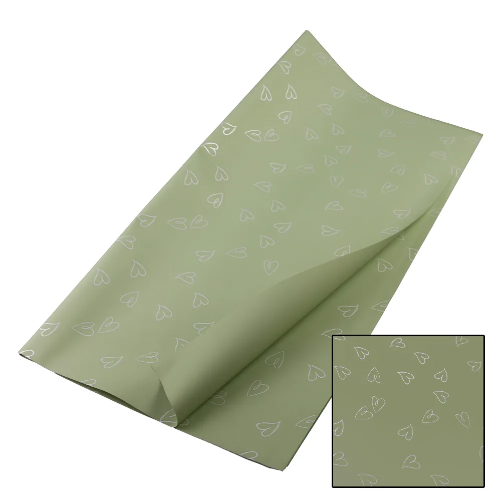 Set 20 coli ambalaj pentru flori 57 x 57 cm din plastic - Verde cu inimioare