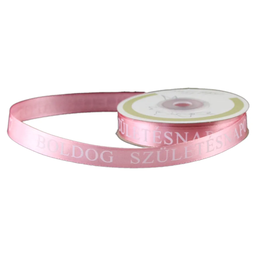 Rola panglica satin Roz "Boldog Szuletesnapot" 15 mm x25 m Rola panglica satin Roz "Boldog Szuletesnapot" 15 mm x25 m