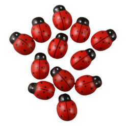 Set 12 decoruri din lemn Buburuze 2.5 cm cu autoadeziv