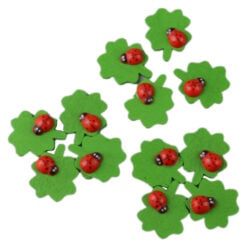 Set 12 decoruri din lemn Buburuze pe trifoi 3 cm