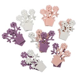 Set 15 decoruri din lemn Flori in ghiveci 4 x7 cm