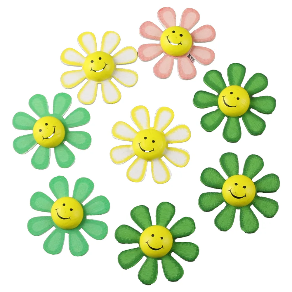 Set 8 decoruri din lemn Flori 4 cm