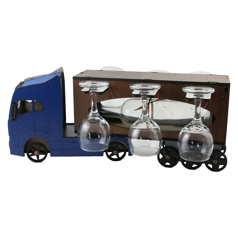 Suport lemn Camion cu o sticla si 6 pahare 52 x 23 cm