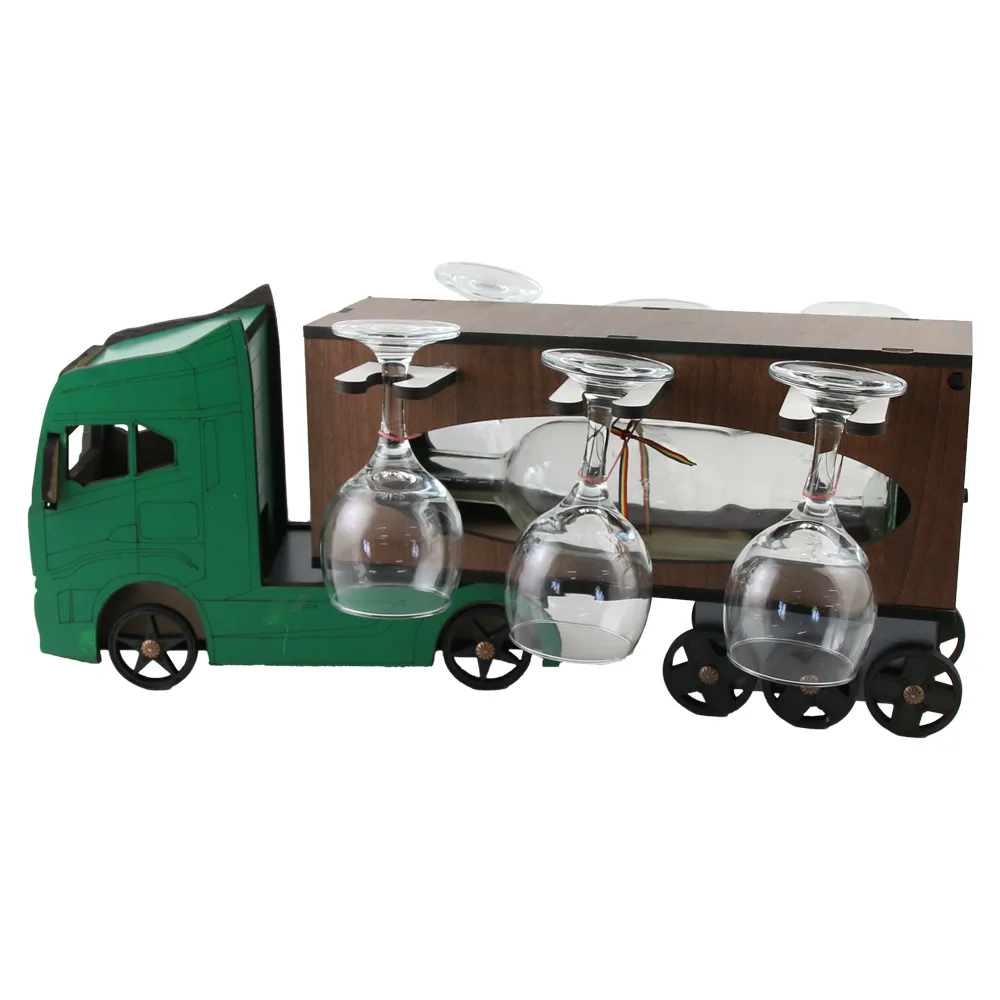 Suport lemn Camion cu o sticla si 6 pahare 52 x 23 cm