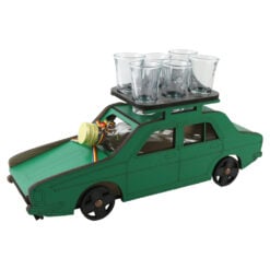 Suport lemn Dacia cu o sticla si 6 pahare 39 x 20 cm