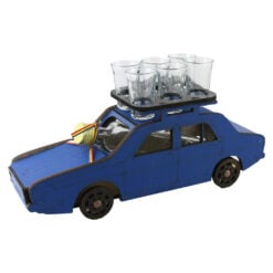 Suport lemn Dacia cu o sticla si 6 pahare 39 x 20 cm