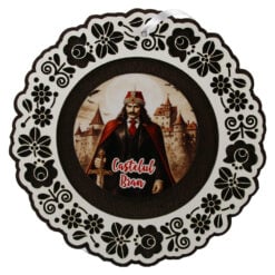 Decoratiune de perete din lemn 18.5 cm "Castelul Bran" - Vlad Tepes cu sabie