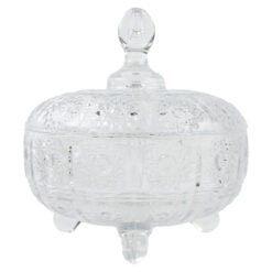 Bomboniera/zaharnita Solitaire din sticla cu capac 15 x 11/17 cm