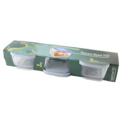 Set 3 boluri patrate din sticla cu capac plastic 9 x 9 x 5.5 cm
