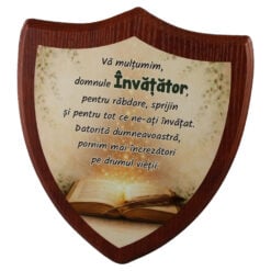Placheta scut din lemn "Va multumim domnule Invatator..." 22 x 26 cm