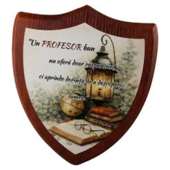 Placheta scut din lemn "Un Profesor bun nu ofera doar raspunsuri..." 22 x 26 cm