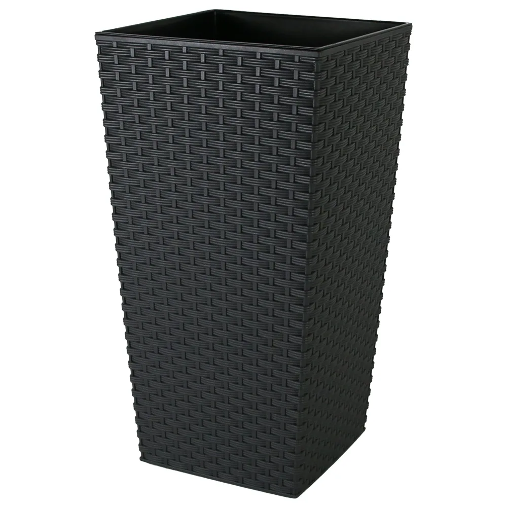Ghiveci inalt Rattan gri inchis 24 x 24 x 23/46 cm