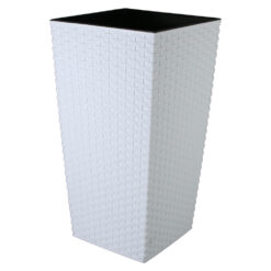 Ghiveci inalt din plastic Rattan alb 24 x 24 x 23.5/46 cm