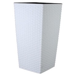 Ghiveci inalt din plastic Rattan alb 29 x 29 x 30/57 cm