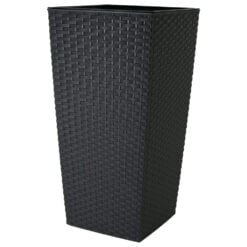 Ghiveci inalt din plastic Rattan gri inchis 29 x 29 x 30/57 cm