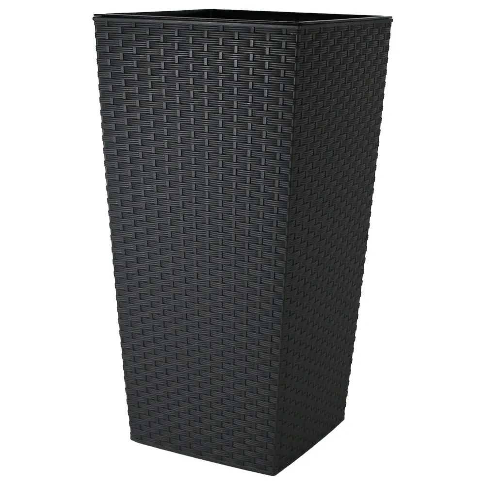 Ghiveci inalt din plastic Rattan gri inchis 29 x 29 x 30/57 cm Ghiveci inalt din plastic Rattan gri inchis 29 x 29 x 30/57 cm