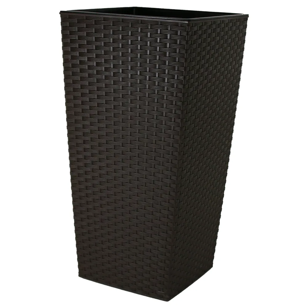 Ghiveci inalt din plastic Rattan Mokka 29 x 29 x 30/57 cm