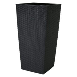 Ghiveci inalt din plastic Rattan gri inchis 34 x 34 x 28/68 cm