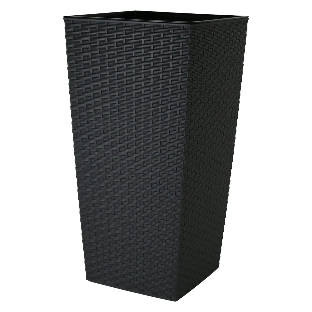 Ghiveci inalt din plastic Rattan gri inchis 34 x 34 x 28/68 cm