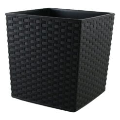 Ghiveci din plastic Juka Rattan negru 24 x 24 x 26 cm