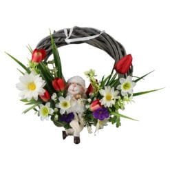 Coronita usa pentru Paste cu flori si figurina ceramica 25 cm