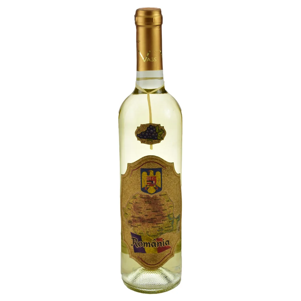 Vin alb 0.75l cu eticheta personalizata din pluta - Design Romania Vin alb 0.75l cu eticheta personalizata din pluta - Design Romania