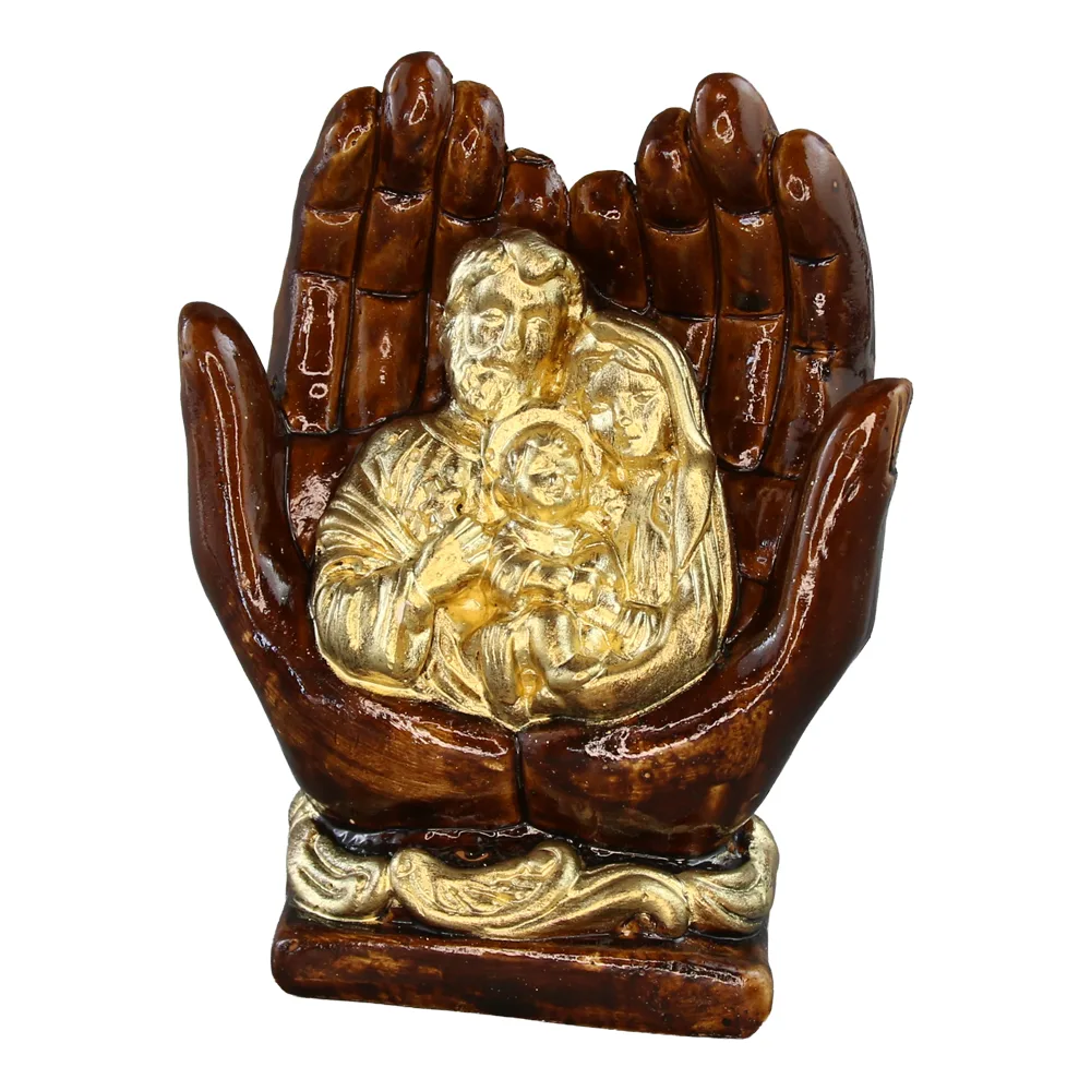 Statueta mana din ipsos Sfanta Familie 11 x 5.5 x 15 cm maro / auriu Statueta mana din ipsos Sfanta Familie 11 x 5.5 x 15 cm maro / auriu