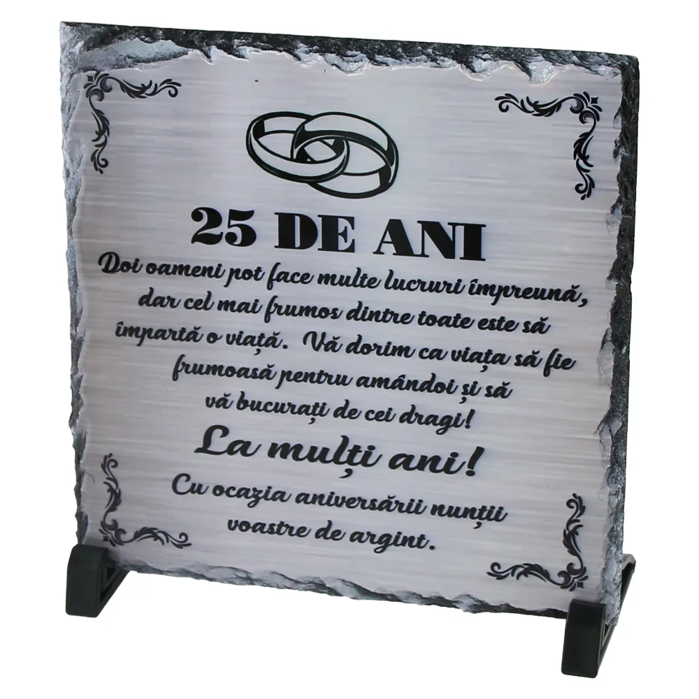 Placa ardezie "25 de ani" 19 x 19 cm Placa ardezie "25 de ani" 19 x 19 cm