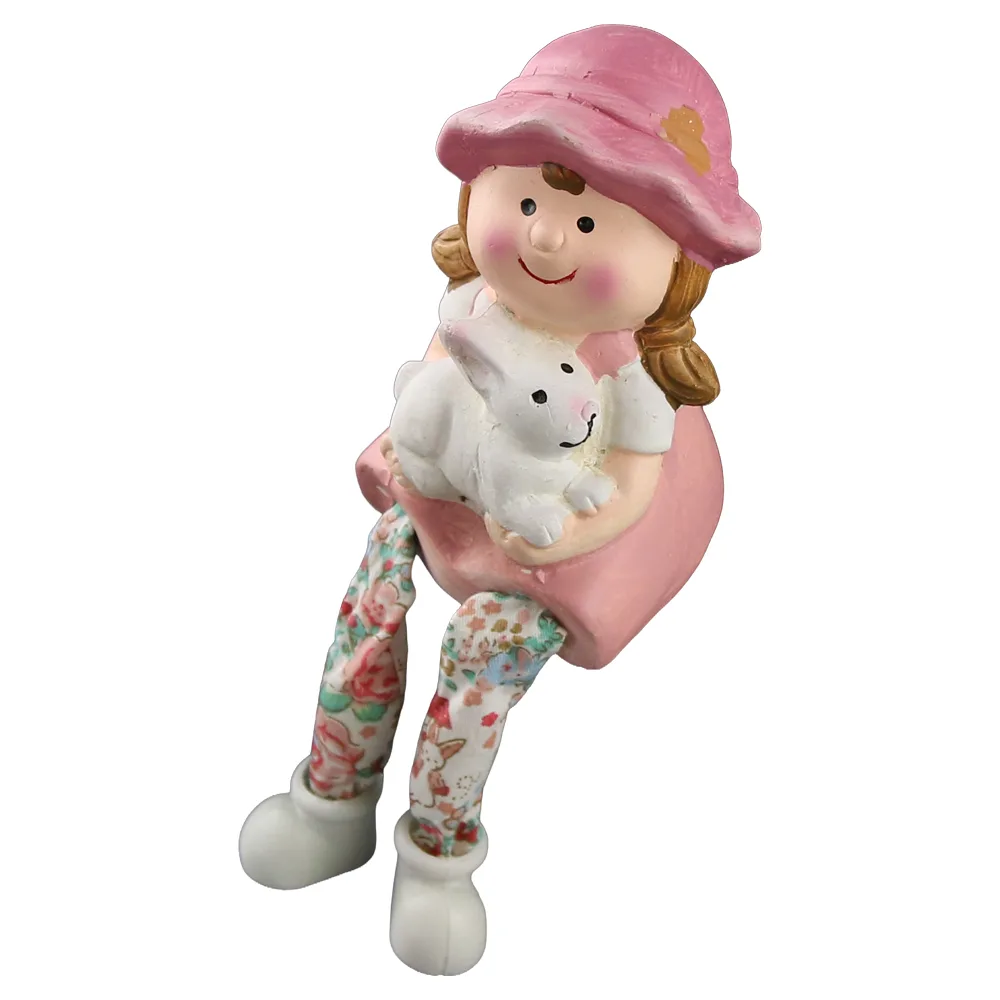 Figurina fetita cu iepuras din ceramica 18 cm cu picioare mobile Figurina fetita cu iepuras din ceramica 18 cm cu picioare mobile